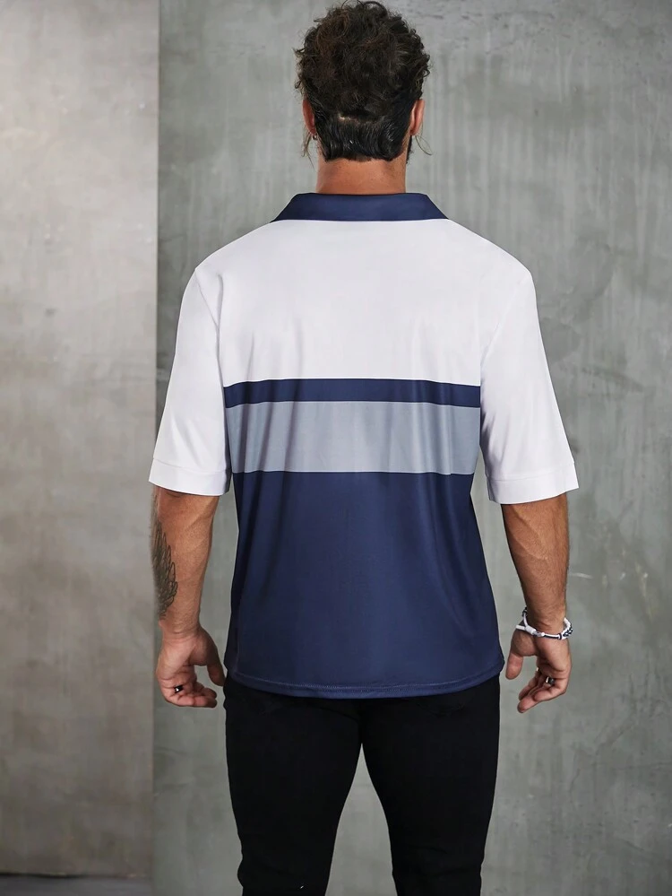 Men's Plus Size Colorblock Collar Polo Shirt