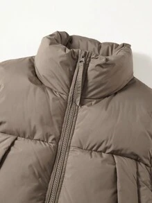 Nam Chi tiết Patched thư Dây kéo Áo gi lê Lông vũ - Màu Khaki - Xem 6
