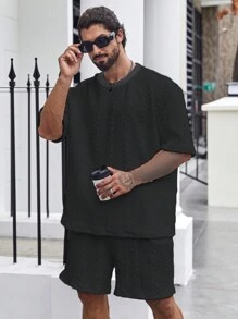 Manfinity Homme Men Plus Solid Tee & Shorts - Black - View 4