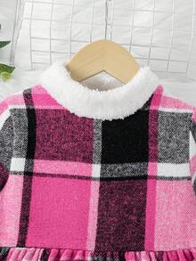 SHEIN 女小童格紋印花拼接毛茸邊洋裝 - 彩色 - 查看 4