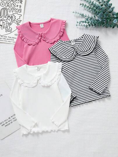 SHEIN Genkimix Kids 3pcs Young Girl Casual Comfortable And Warm Three Pieces T-Shirt Set For Autumn/Winter,Holiday,Summer,Travel