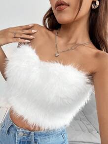 SHEIN PETITE Chất rắn 	
Fuzzy Ống ngọn - trắng - Xem 1