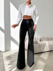 EURMUSE High Waist Flare Leg Pants - Black - View 1