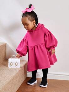 SHEIN Đứa bé gái Tay áo lồng đèn Đầm có mũ - Hồng - Xem 3