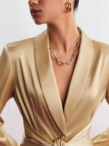 BizChic Shawl Collar Twisted Embellished Coat - Khaki - View 8