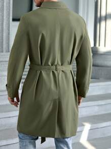 Manfinity VCAY Men Plus Double Breasted Belted Trench Coat - Army Green - View 2