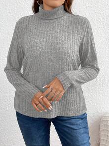 SHEIN LUNE Của phụ nữ Kích thước lớn Vòng cổ Sọc Áo thun - Màu Xám nhạt - Xem 3