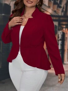 SHEIN Clasi 秋冬纯色前开式西装外套 - 酒紅色 - 查看 6