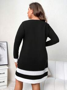 SHEIN Clasi Plus Colorblock Tee Dress - Black and White - View 2