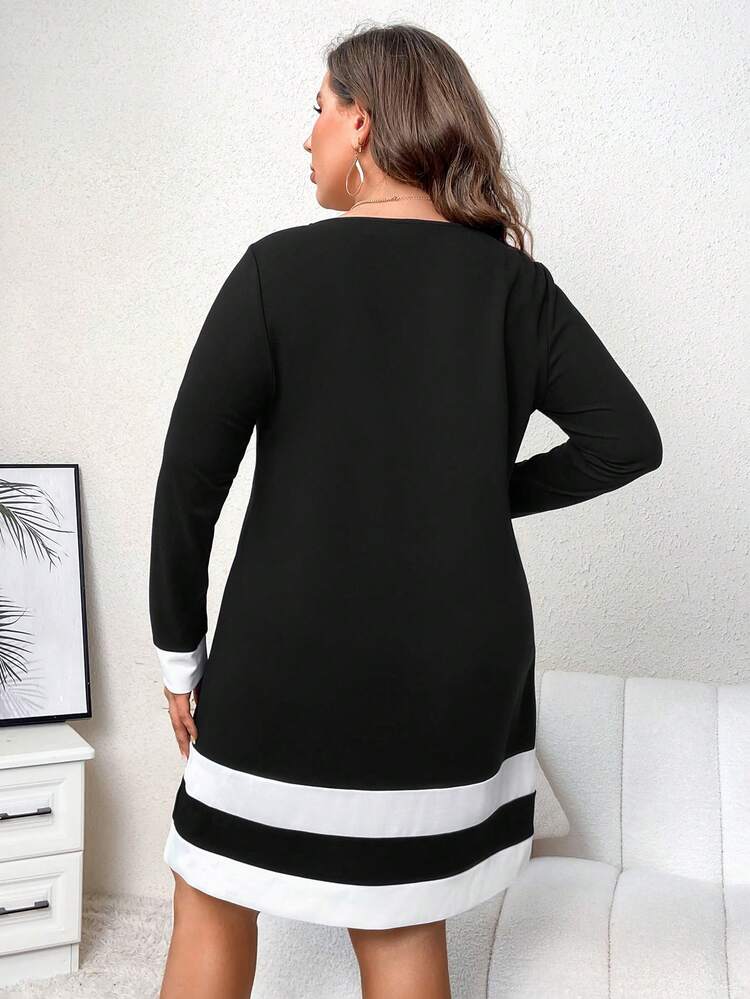 SHEIN Clasi 大碼撞色T恤洋裝 - 黑與白 - 查看 2