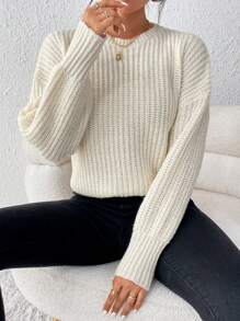 SHEIN Essnce Solid Drop Shoulder Sweater - Beige - View 1