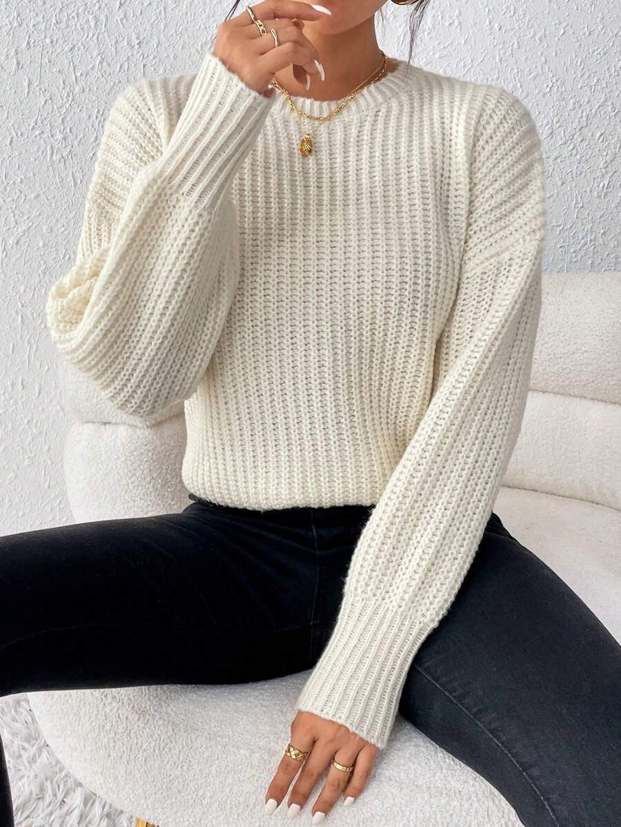 SHEIN Essnce Solid Drop Shoulder Sweater - Beige - View 1