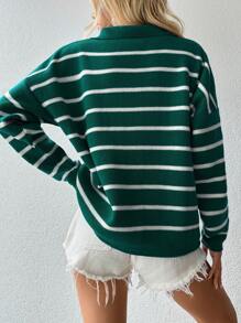 Striped Pattern Drop Shoulder Sweater