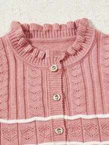 Baby Girl Frill Trim Cardigan & Geo Pattern Knit Skirt - Dusty Pink - View 6