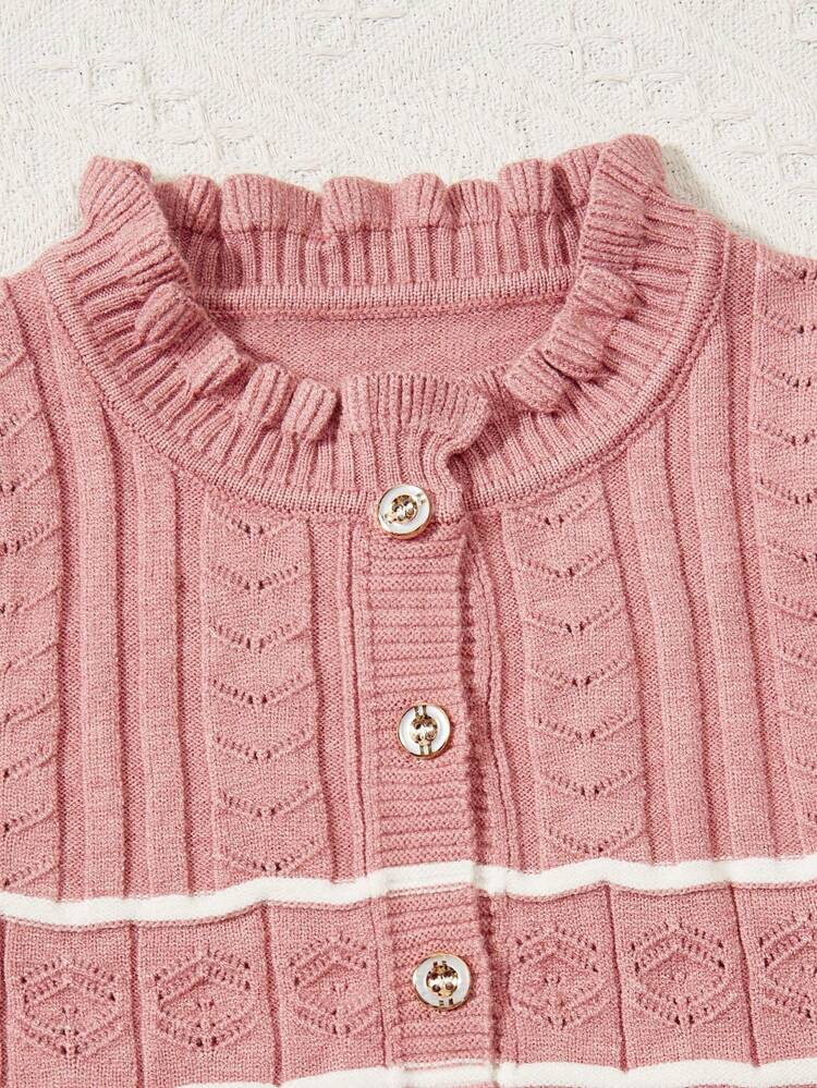 Baby Girl Frill Trim Cardigan & Geo Pattern Knit Skirt