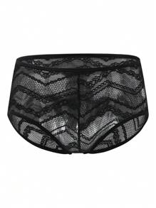 Men's Lace T-back Thong - Black - View 1