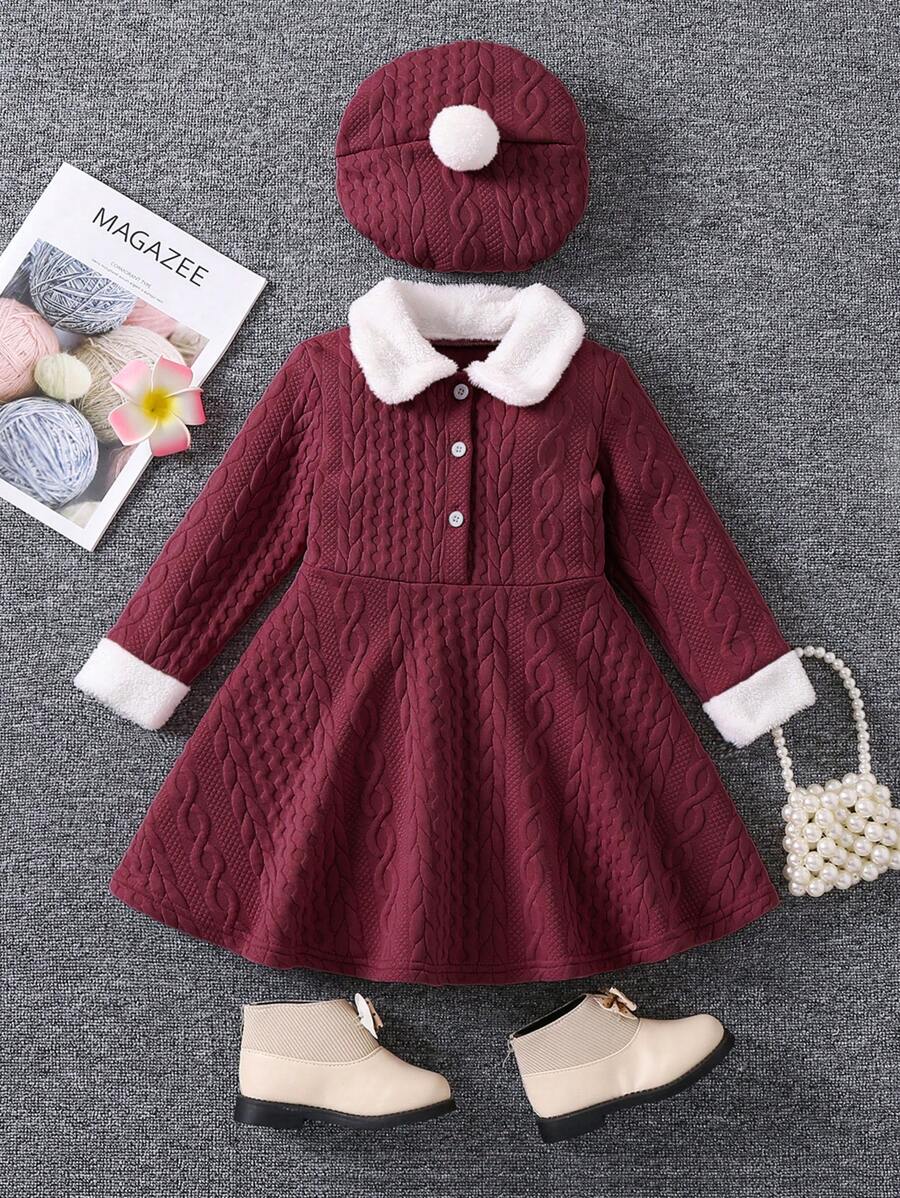 SHEIN 秋冬季少女休閒流蘇邊裝飾連衣裙