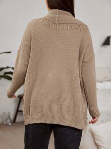 Flirla 毛邊領開襟衫 - 卡其色 - 查看 2