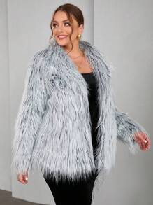 SHEIN Privé Kích thước lớn Thanh lịch Sang trọng Mở Mặt trước áo - Đen và trắng - Xem 3