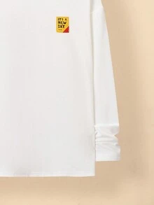 SHEIN 青少年男孩休閒連帽t卹針織t卹,卡通印花 - 白色 - 查看 3