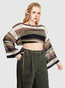 ROMWE Fairycore Plus Size Drop Shoulder With Distressed Holes Sweater, School - Multicolor - View 5