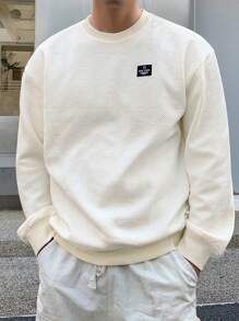 DAZY Nam Dây kéo Thiết kế Áo nỉ Với Vá lại Chi tiết - Màu be - Xem 1