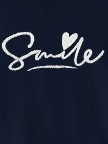 SHEIN EZwear Của phụ nữ Kích thước lớn Thêu Chữ Túi kangaroo Áo nỉ có mũ Với dây rút - Màu xanh hải quân - Xem 4