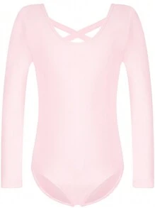 Girls Ballet Leotard Back Crisscross Long Sleeve Dance Leotards With Full Front Lining For Young Girl Dance Practice - Pink - View 1