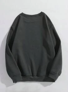 ROMWE Goth Women's Drop Shoulder Mushroom & Letter Print Sweatshirt, School,Long Sleeve Tops - Grey - View 2