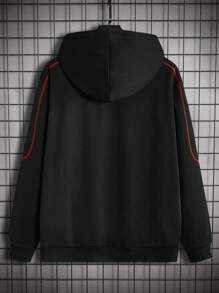 Manfinity Homme 男士大码拼接滾邊拉鏈連帽衫和運動褲 - 黑色 - 查看 7