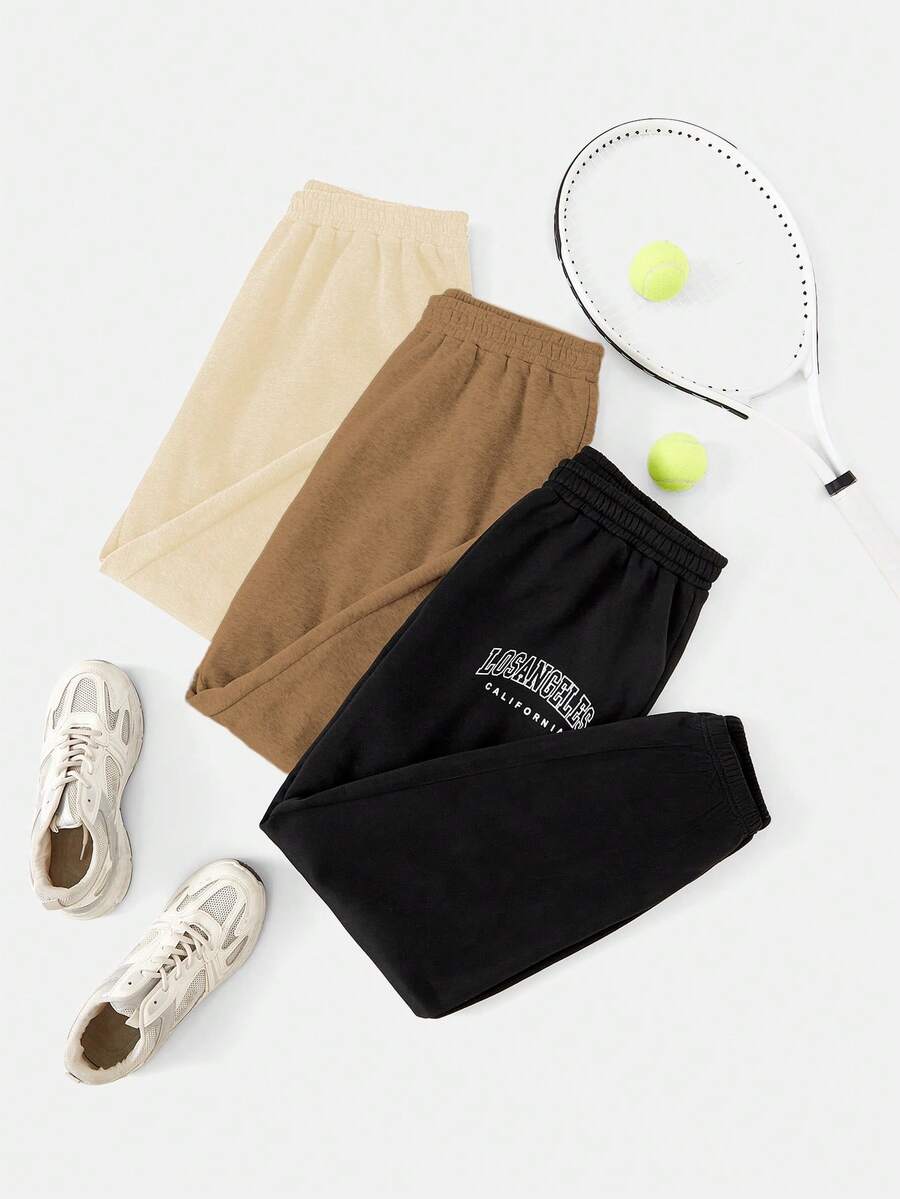 Flirla Plus 3pcs Letter Graphic Sweatpants - Multicolor - View 1