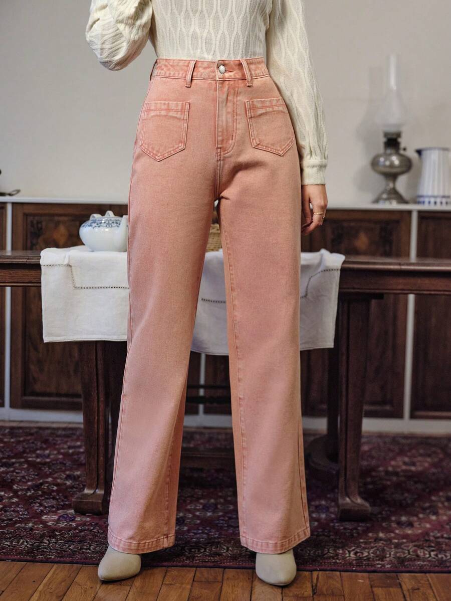 SHEIN Frenchy Women's Vintage Straight Leg Jeans - Pink - View 1