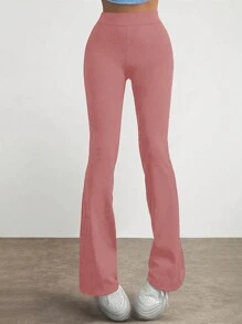 RueChic High Waisted Slight Flare Pants - Dusty Pink - View 2