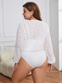 SHEIN Privé 加大號燈籠袖連身衣,不附背心 - 白色 - 查看 2