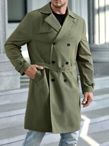 Manfinity VCAY Men Plus Double Breasted Belted Trench Coat - Army Green - View 1