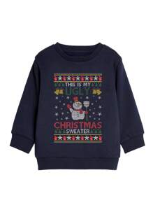 Young Boy Christmas Print Thermal Lined Sweatshirt - Royal Blue - View 1