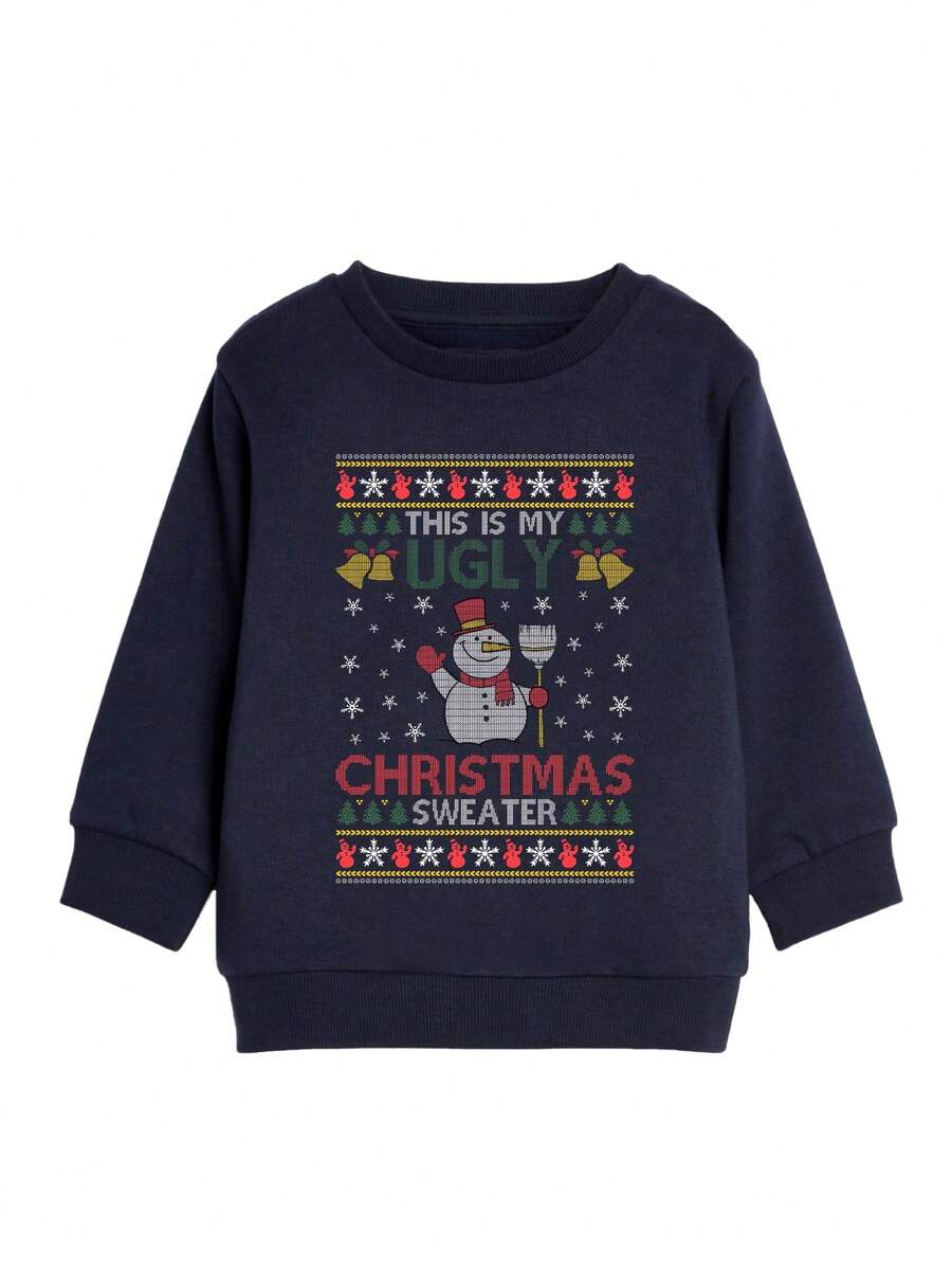 Young Boy Christmas Print Thermal Lined Sweatshirt - Royal Blue - View 1