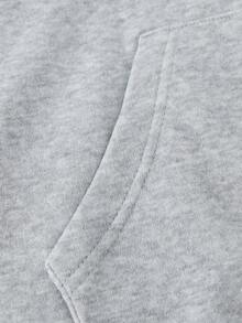 SHEIN EZwear Của phụ nữ In thư Dây rút áo có mũ Lông cừu Áo nỉ - Màu Xám nhạt - Xem 3