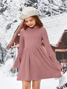 SHEIN 休閒純色女童（大）洋裝 - 藕粉色 - 查看 5