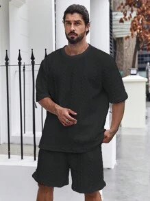 Manfinity Homme Men Plus Solid Tee & Shorts - Black - View 5