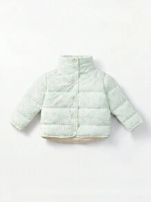 Young Boy 1pc Snap Button Up Jacquard Padded Coat - Green - View 1