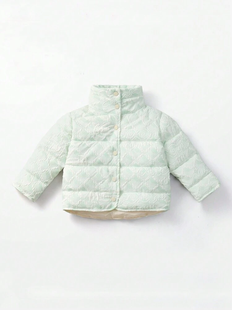 Young Boy 1pc Snap Button Up Jacquard Padded Coat