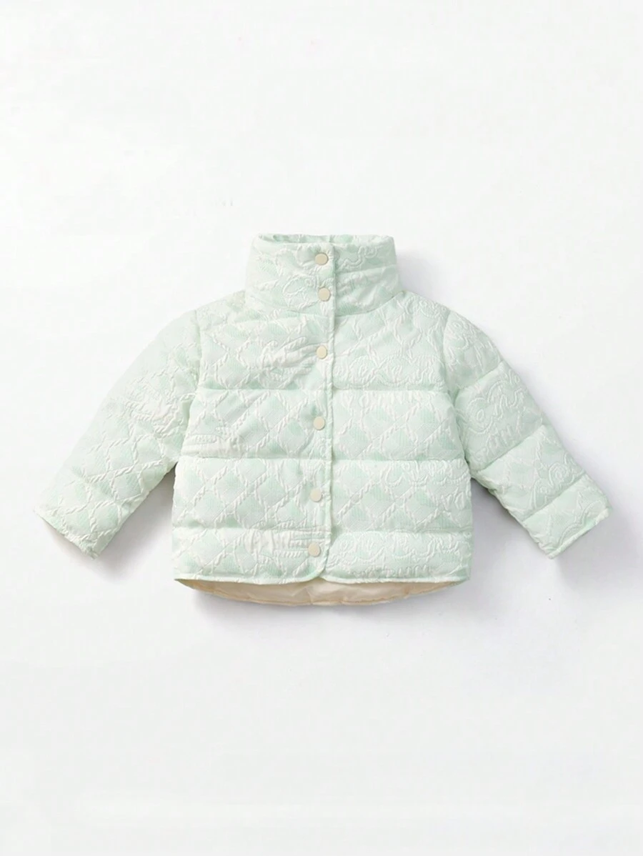 Young Boy 1pc Snap Button Up Jacquard Padded Coat - Green - View 1