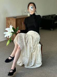 DAZY Falda con volantes y dobladillo con volantes de jacquard, ropa de vuelta al colegio