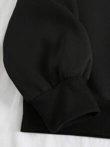 SHEIN EZwear 標語圖形落肩保暖套衫 - 黑色 - 查看 5