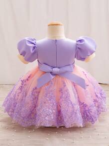 SHEIN Glamorique Kids فستان أطفال بنات بطبعة أزهار مطرزة  الألوان، مناسب للموضة للحفلات العامة والسهرات والزفاف والمعمودية وعيد الميلاد الأول