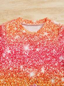 SHEIN Cô Gái Trẻ Kỳ lân Và Kim sa Hiệu ứng In Váy áo thun - trái cam - Xem 3