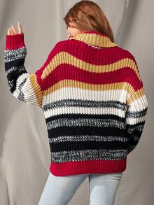 S BETRO Khối màu Áo cao cổ Thả vai Áo len - Nhiều màu - Xem 2