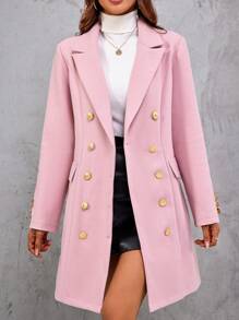 SHEIN Clasi 雙排釦翻蓋細節花呢外套 - 粉色 - 查看 1