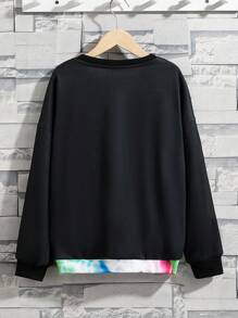 SHEIN Tween Boy Horse Print Drop Shoulder Pullover - Black - View 2